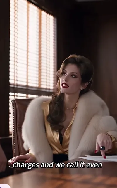 Pam in fur and red lips offering a deal, subtitle: ...charges and we call it even