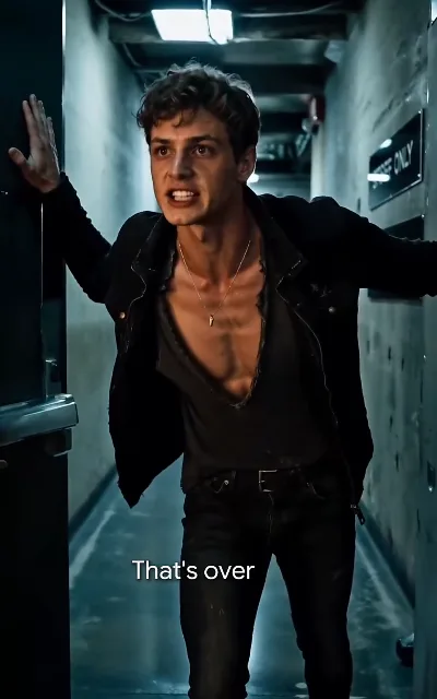 Julian braces his arms against a narrow hallway wall, rage on his face: "That's over"